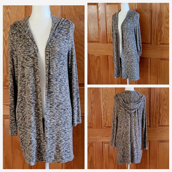 Alice Blue Longline Hooded Jersey Knit Neutral Boho Cardigan Duster Sweater - Picture 1 of 11